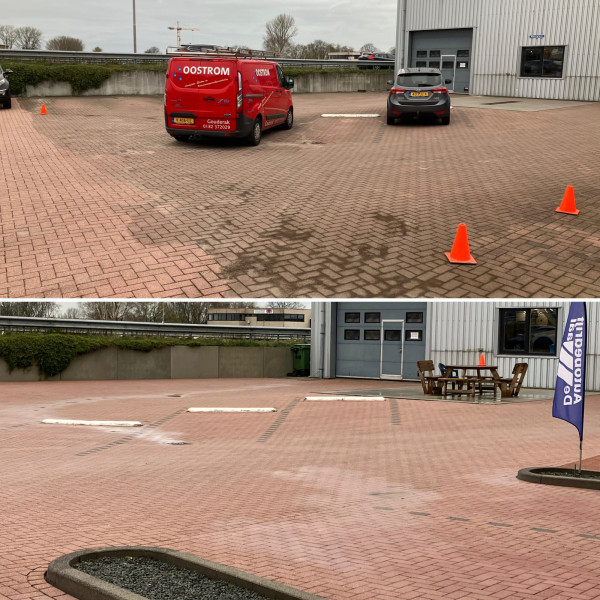 Hogedruk reinigen en stoom reinigen parkeerplaatsen autobedrijf